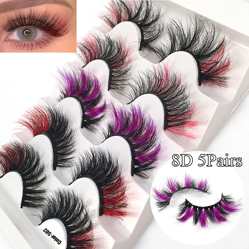 

5 пар разноцветных накладных ресниц, новинка, 3D ресницы из искусственной норки, пушистые ресницы для наращивания, Профессиональные Многораз...