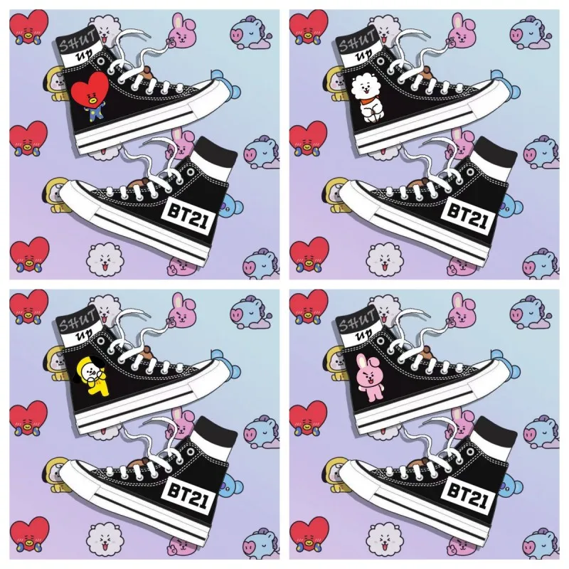 

Kpop Bt21 Anime Cartoon High Board Canvas Shoes Kawaii Baby Tata Rj Chimmy Cooky Shooky Mang Koay All Match Sneakers Kids Gift