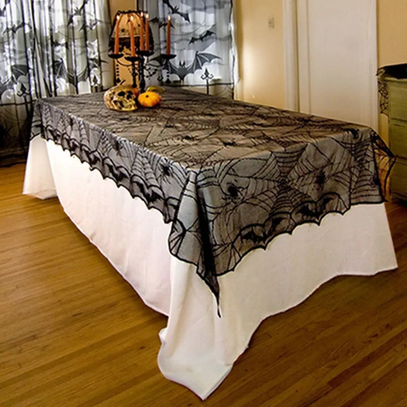 

1Pcs Black Lace Spider Web Cobweb Tablecloth Table Runner Fireplace Mantle Curtain Decoration For Halloween Home Party Supply