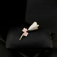 high grade rare pink shell flower brooch copper micro inlay zirconium gold plated corsage exquisite women sweater coat pin gifts
