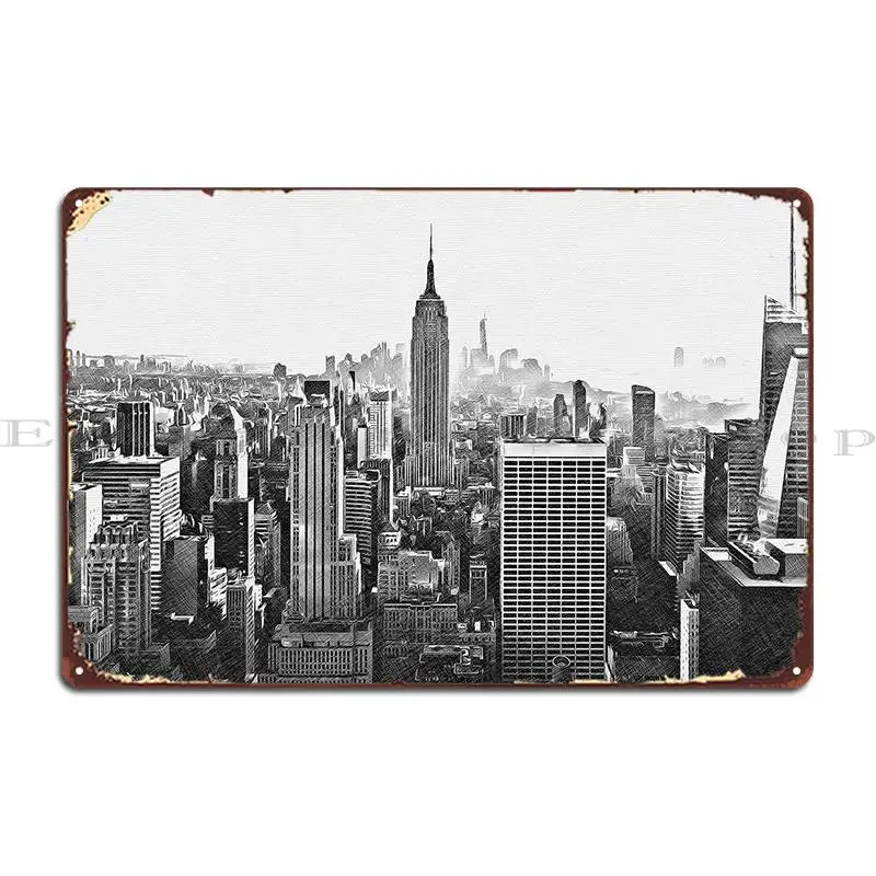 

New York Sketch Cityscape Metal Sign Plates Wall Decor Funny Iron Cinema Tin Sign Poster