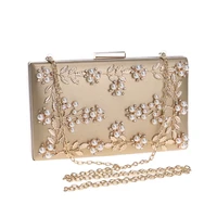 gold pu evening bag womens handbag applique pearl designer clutch banquet dress lady purse party wallet chain shoulder bag