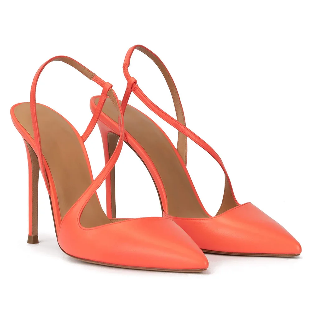 Summer pointed toe stiletto high heel coral leather large size sandals woman banquet dress all-match thin strap women's shoes