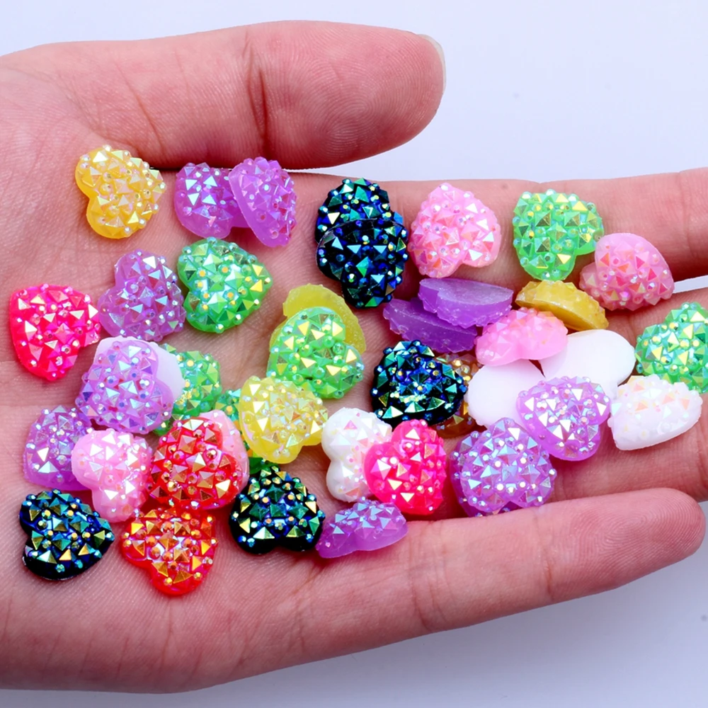 

200pcs 12mm Heart Shape Flatback Non Hotfix Resin Gems Rhinestone High Luster Glue On Wedding Dress DIY Nail Art Decoration
