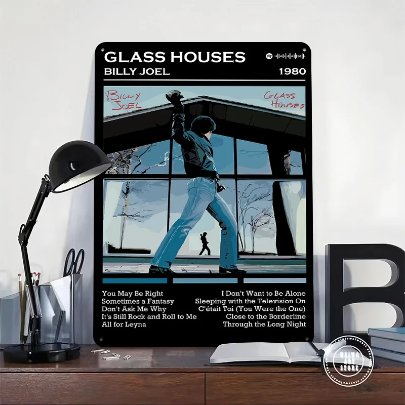 Фото Постер с 3D-текстурой обложки альбома Билли Джоела «Glass Houses», винтажная металлическая табличка на заказ для декора стен и дома №2