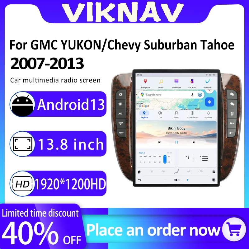Android 13 8-дюймовый автомобильный радиоприемник для GMC-Yukon/Chevy Suburban Tahoe Auto AC 2007-2013