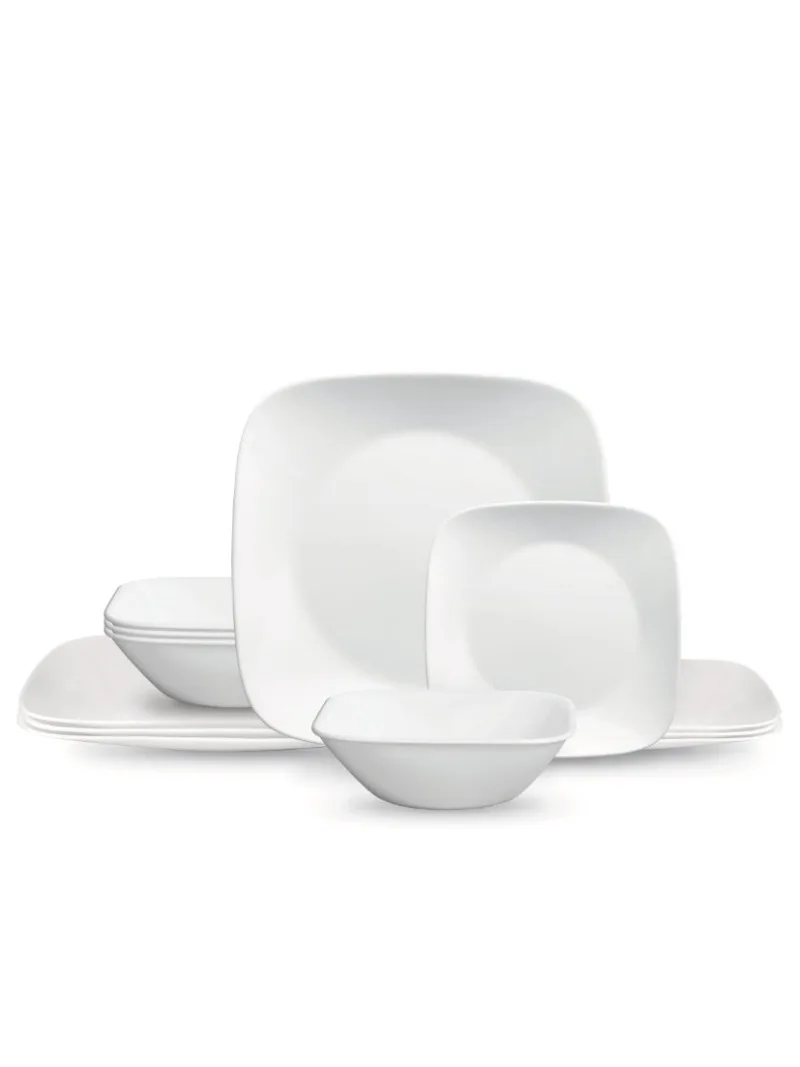 Corelle Classic, Pure White Square 12-Piece Dinnerware Set