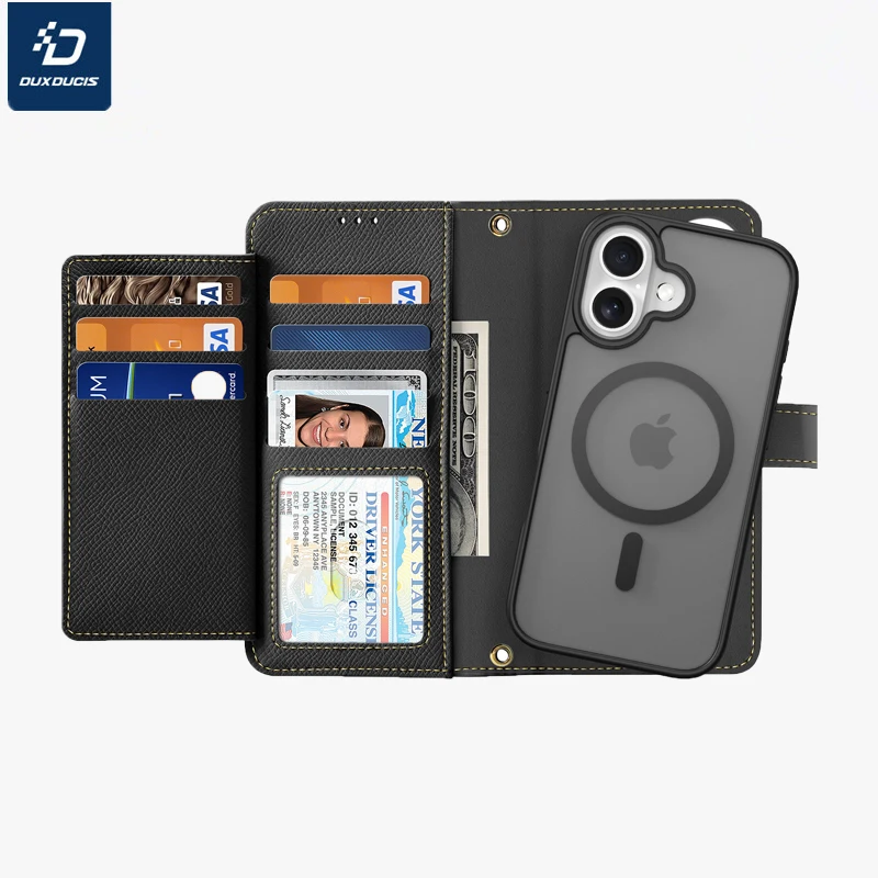 Кожаный флип-чехол-бумажник 2-в-1 с магнитным разделением для iphone 16 много слотов