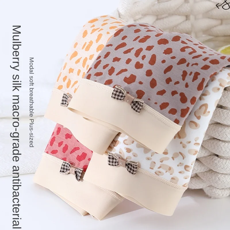 

Женское хлопковое нижнее белье, сексуальные трусики с леопардовым принтом, модные трусики с бантом, бесшовные трусики с высокой талией, жен...