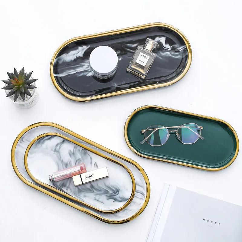 Скандинавский мраморный керамический поднос для ювелирных изделий овальный