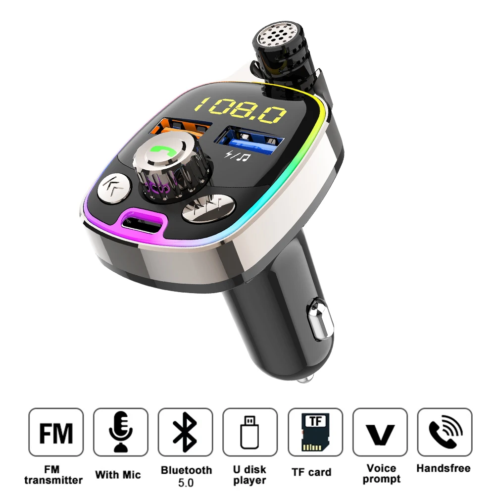 

Автомобильный MP3 музыкальный плеер, автомобильный Bluetooth 5,0 FM-передатчик, TF U-диск, воспроизведение, 3,4 А, двойное зарядное устройство USB, гарнит...