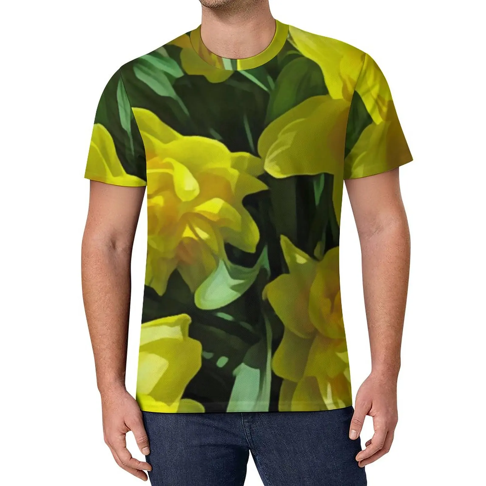 

Bright Yellow Flower T-Shirt Daffodils Print Cool T Shirts Streetwear Tee Shirt Summer Short Sleeve Pattern Tees