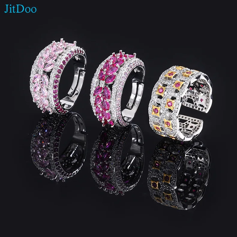 

JitDoo Full Diamond Ring Bright AAA CZ Stone Crystal Women’s Party Wedding Ring Boho Vintage Jewerly Bijoux Femme Marque