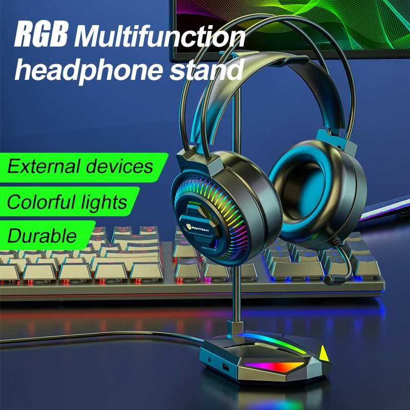 Подставка для наушников с RGB-подсветкой 2 USB-порта |