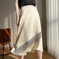 spring and summer new satin long skirt high waist bag hip skirt high end foreign style female silk skirt