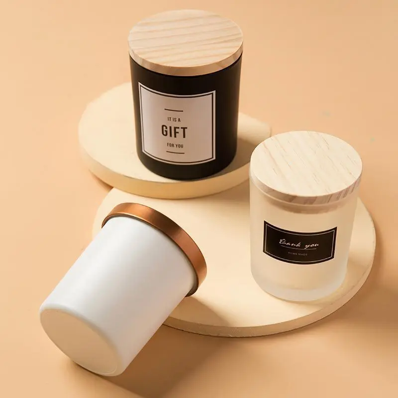 

3PCS 200ml Glass Candle Cup With Bamboo Wood Lid Scented Candle Jar Home DIY Candle Aromatherapy Glass Candle Cup Candlestick