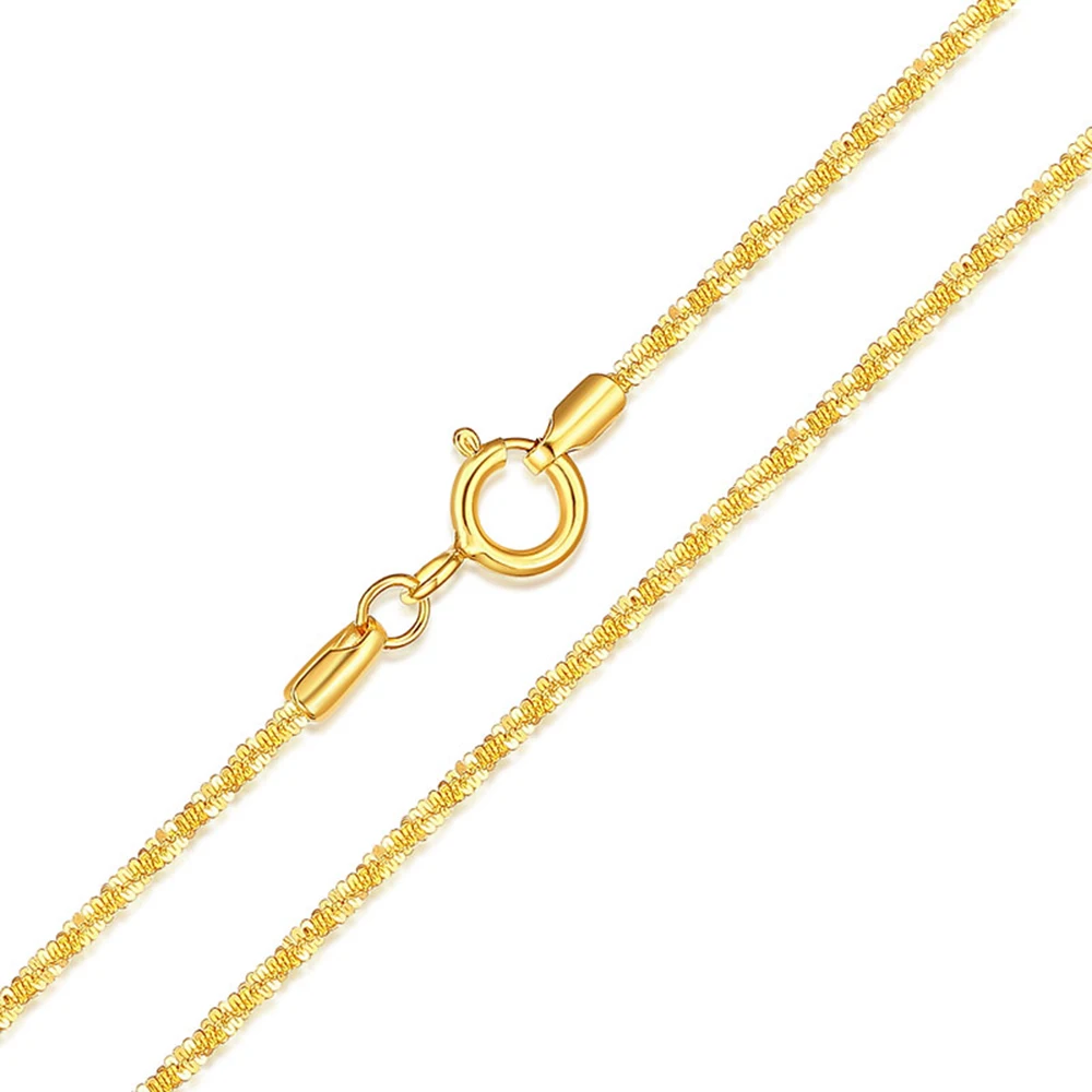 

Real Solid 18K Yellow Gold Necklace Women Lucky Full Star Confetti Roll Chain Link 40-45cm