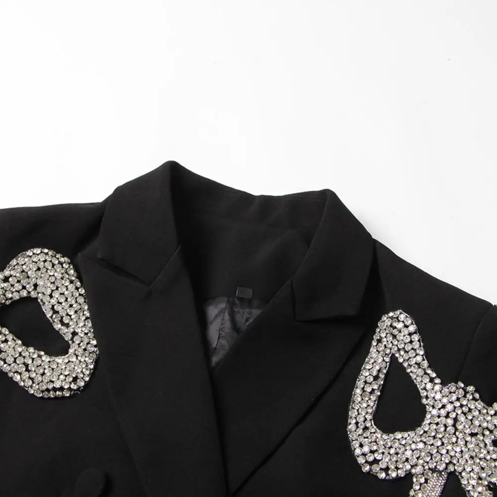 Fashion Women's Blazer Bow Spliced Notched Collar Double Breasted Long Sleeve Black Suit Jackets Summer 2023 New пиджак женский