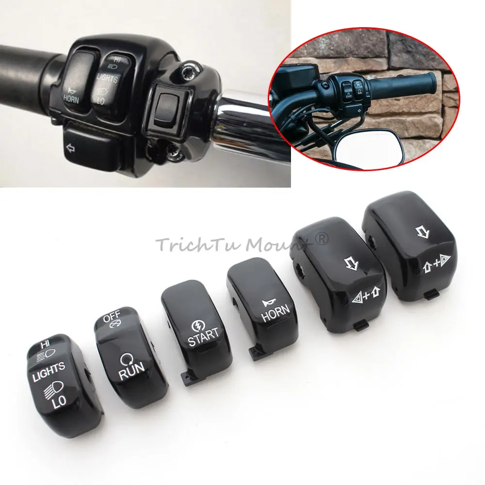 

Черный мотоциклетный ручной переключатель, колпачки для кнопок, крышка для Harley Touring Road King Sportster XL Dyna Fat Boy Night Rod V-Rod