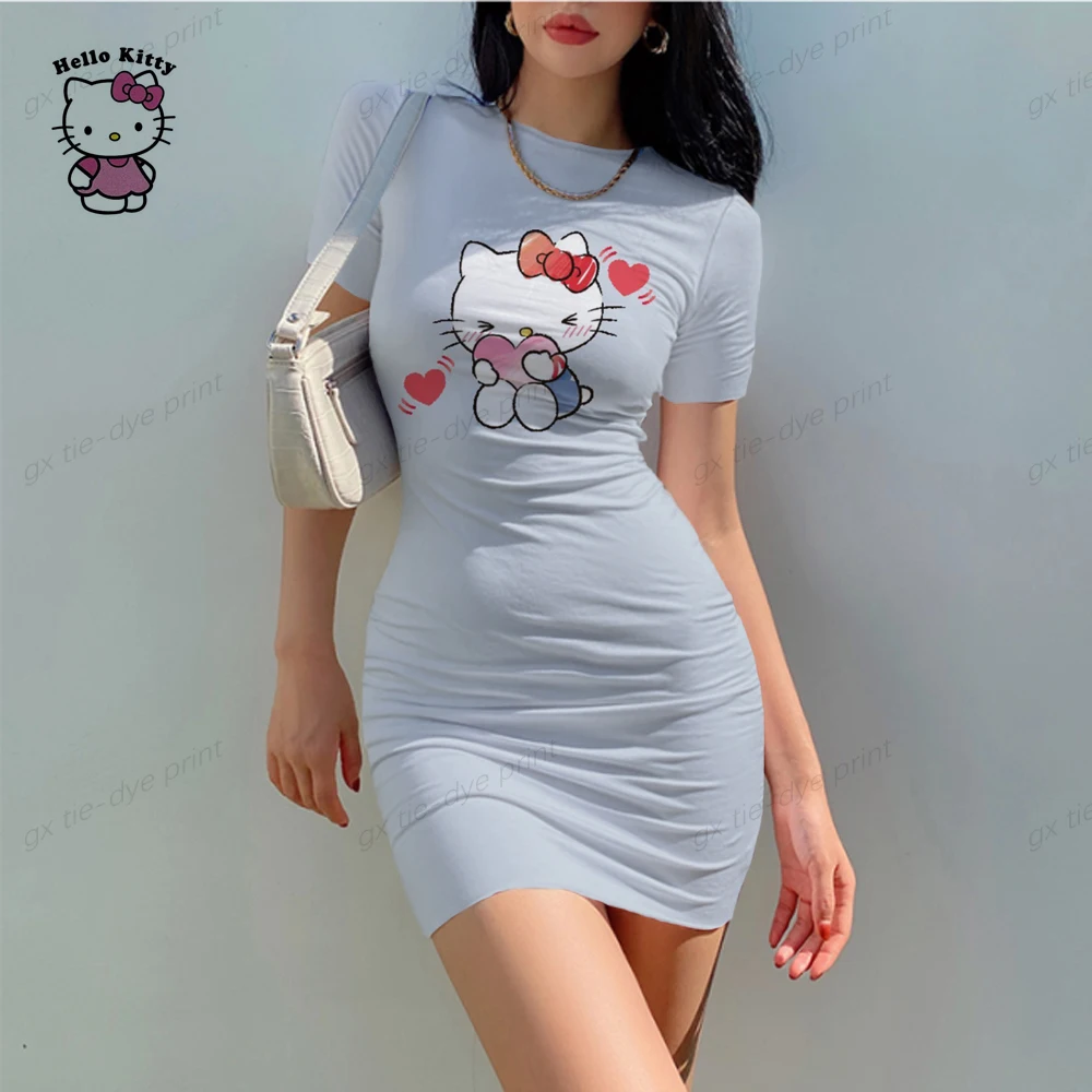 

Женское облегающее платье с принтом Hello Kitty, летнее офисное платье с коротким рукавом, Бандажное облегающее пляжное платье, платья, халаты