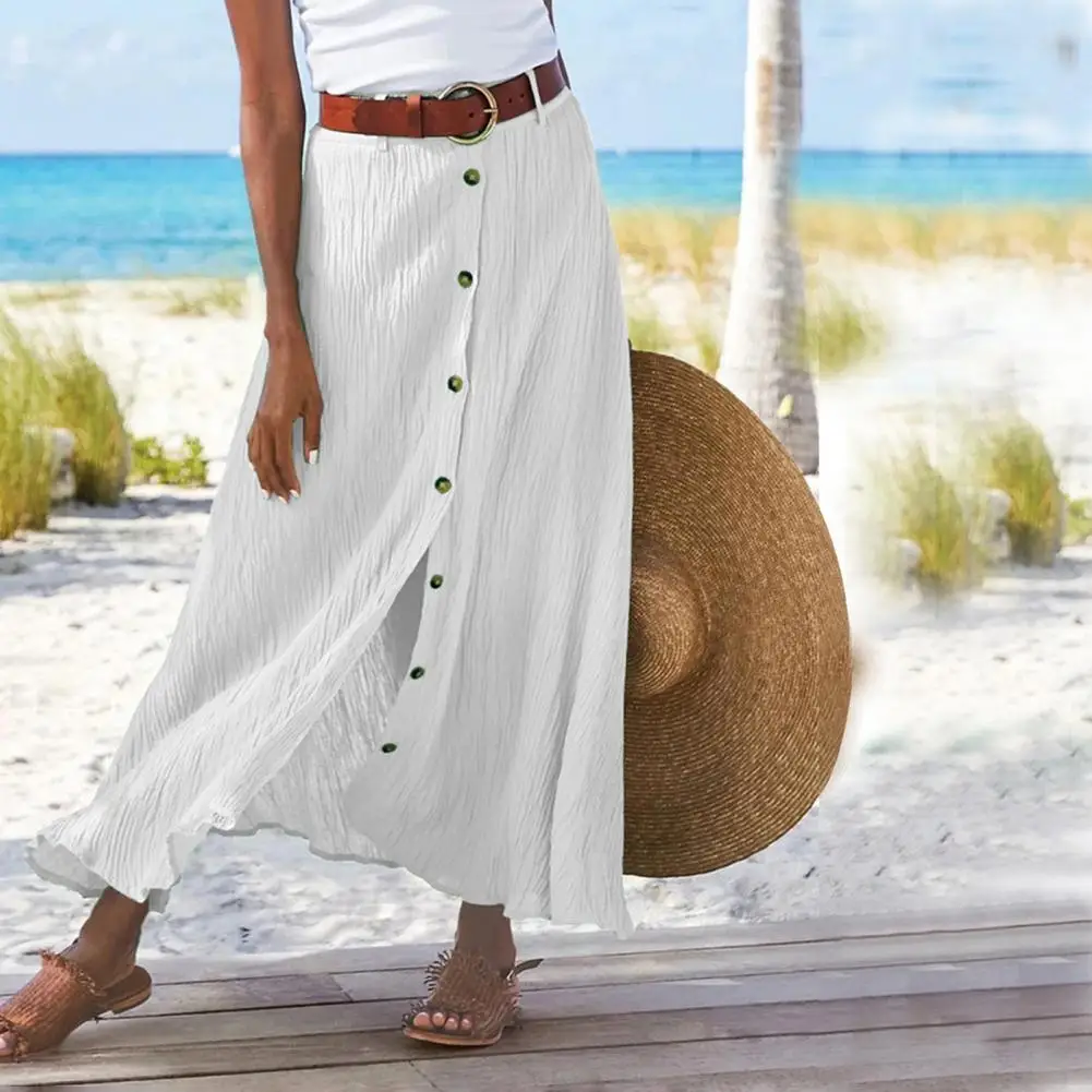 

2023 Summer New Women's Ankle-length Dress Retro Button Design Split A-line Wrap Hip Mid-raist Long Dress Maxi Skirt