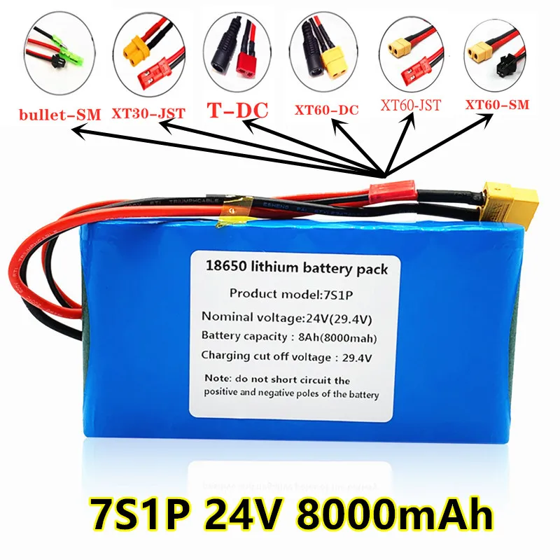 

2022 100% New 7s1p 24V 8000mah lithium ion battery pack is suitable for scooter toy bicycle with built-in BMS