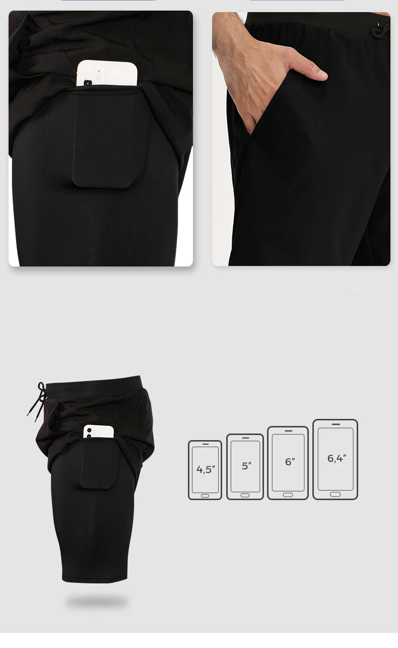 Men Elastic Shorts Quick-drying Bounce Basketball Running Double False Two Fitness Pants Pocket Running Absorption Perspiration