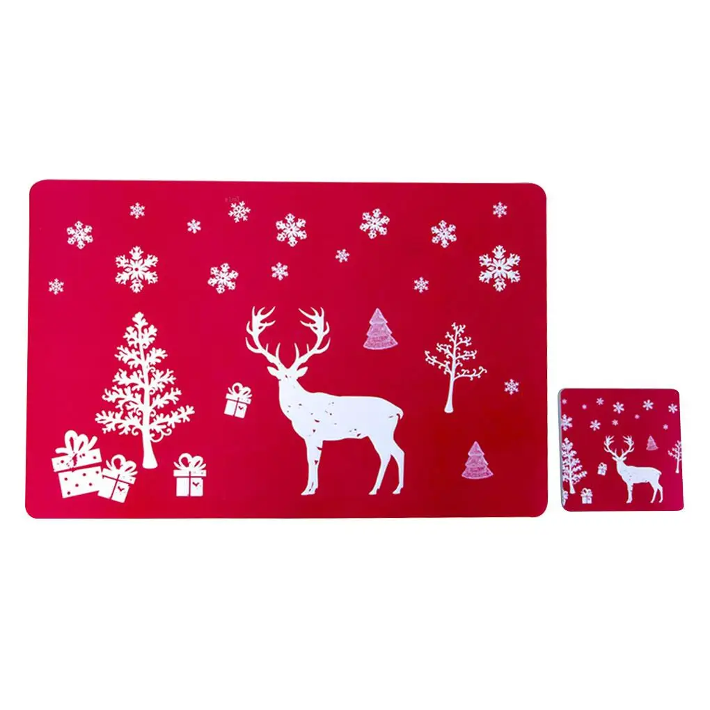 

12 Pcs/set Christmas Themed Table Mats Coasters Home Restaurant PVC Dining Pads Kit, B & Grey Christmas Tree