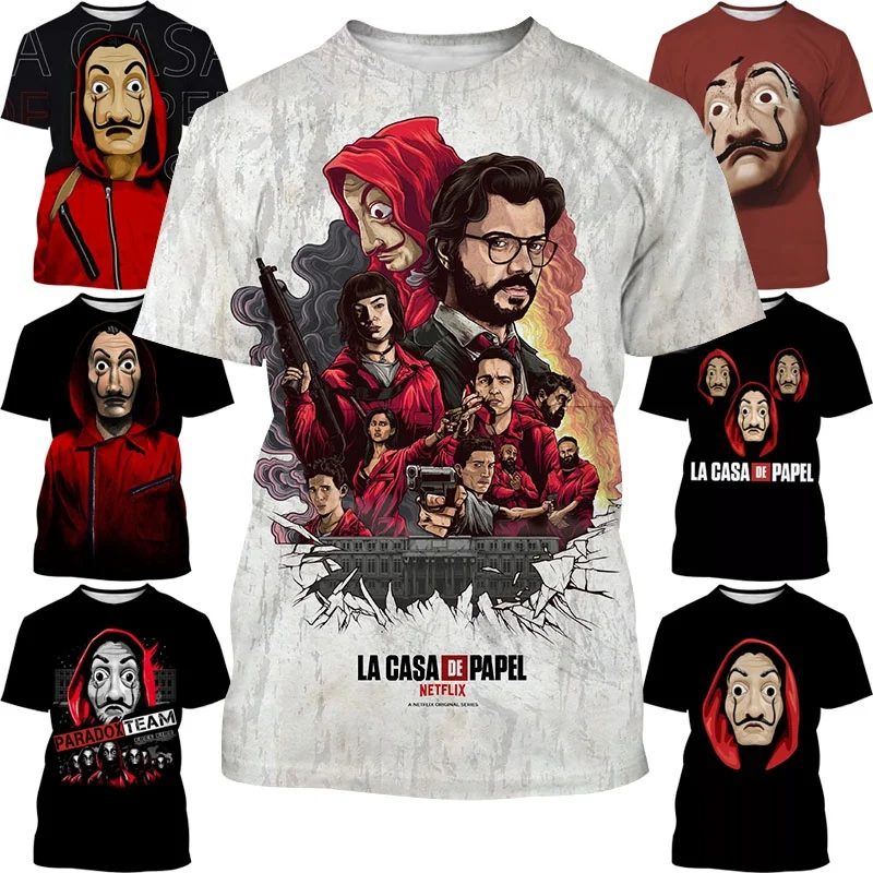 

New Fashion Spanish TV Series Movie Money Heist Paper House La Casa De Papel 3D Printed T shirts Unisex Short Sleeved T Shirt