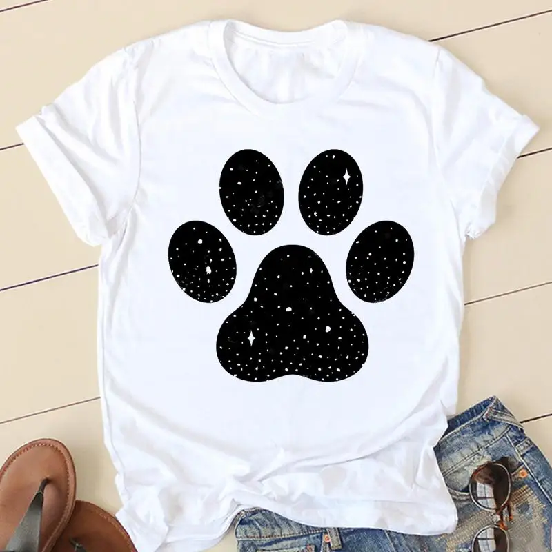 

2022 New Women's Star Dog Paw Funny Print T-shirts Fashion Clothing Short Sleeve Cartoon Tees Female Top Graphic Tshirt