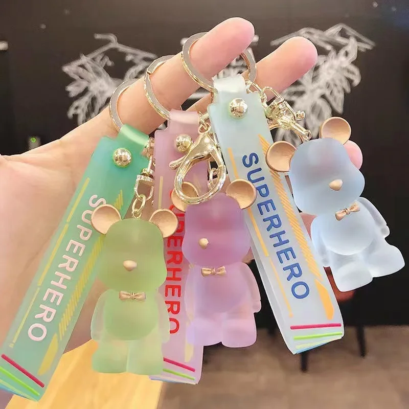 

Trendy Cute PVC Bow Tie Bear Keychain Kawai Cartoon Animal Key Chain Adorable Bag Pendant Key Holder Car Keyring Jewelry Gift