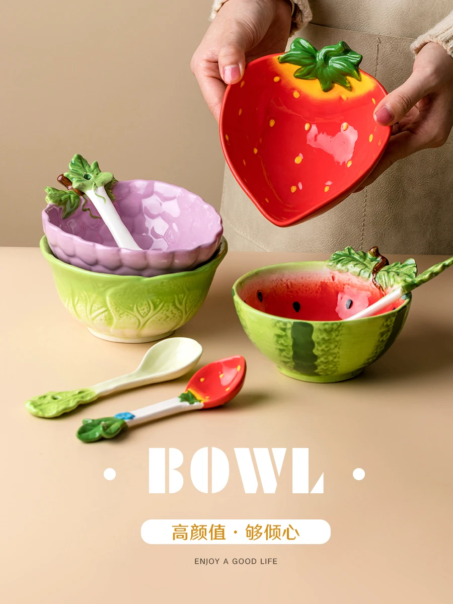 

Ceramic Fruit Salad Bowl Underglaze Tableware Home Dormitory Student Single Eating Bowl Dessert Bowl