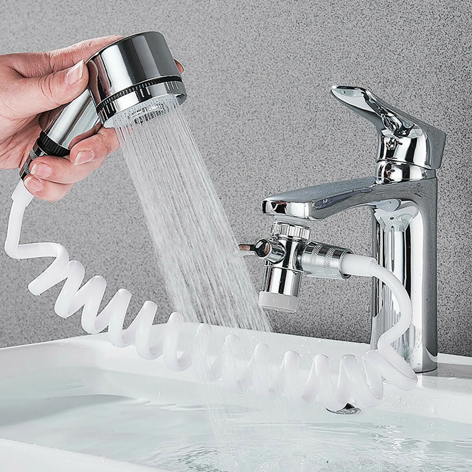 

Pulverizador para fregadero de baño, juego de ducha ajustable con boquilla de extensión, práctico de instalar, montaje en pared