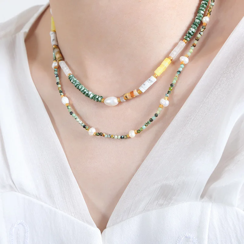 

Minar Vintage 18K Gold Plated Titanium Steel Multicolor Natural Stone Rammel Agate Jade Strand Chokers Necklaces for Women Girl