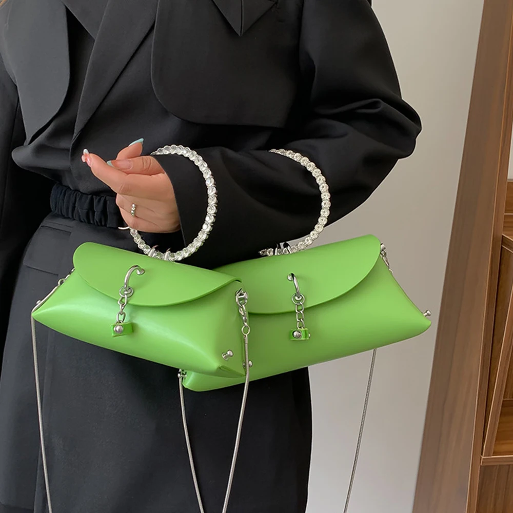 Round Diamonds Handle Handbags Fashion Chains Crossbody Bags for Women Rivet Shoulder Bag Mini Phone Purses Ladies Coins Tote