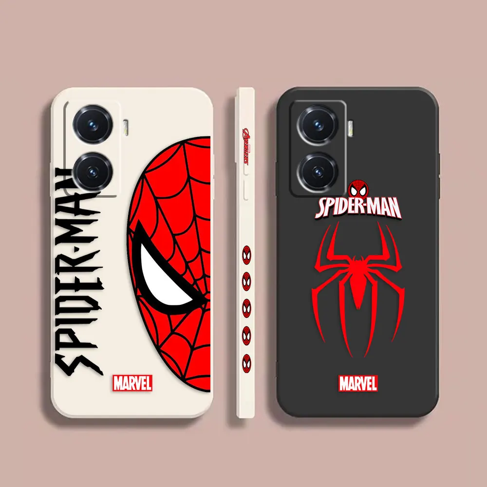 

Case For VIVO Y55 Y52S Y53S Y66 Y55S Y73S 5G Y85 Y93 Y76 Y91 Colour Simple Liquid Silicone Case Marvel's Spider-Man Spider Face