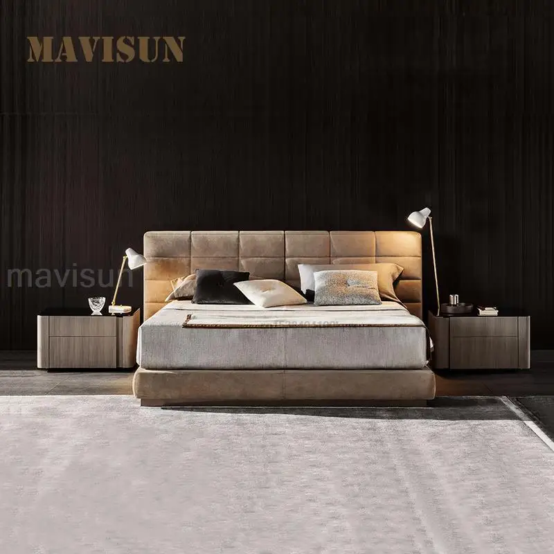 Soft Lengthening Headboard Cube Solid Wood Furniture For Bedroom 1.5m Design Double Bed For Couple