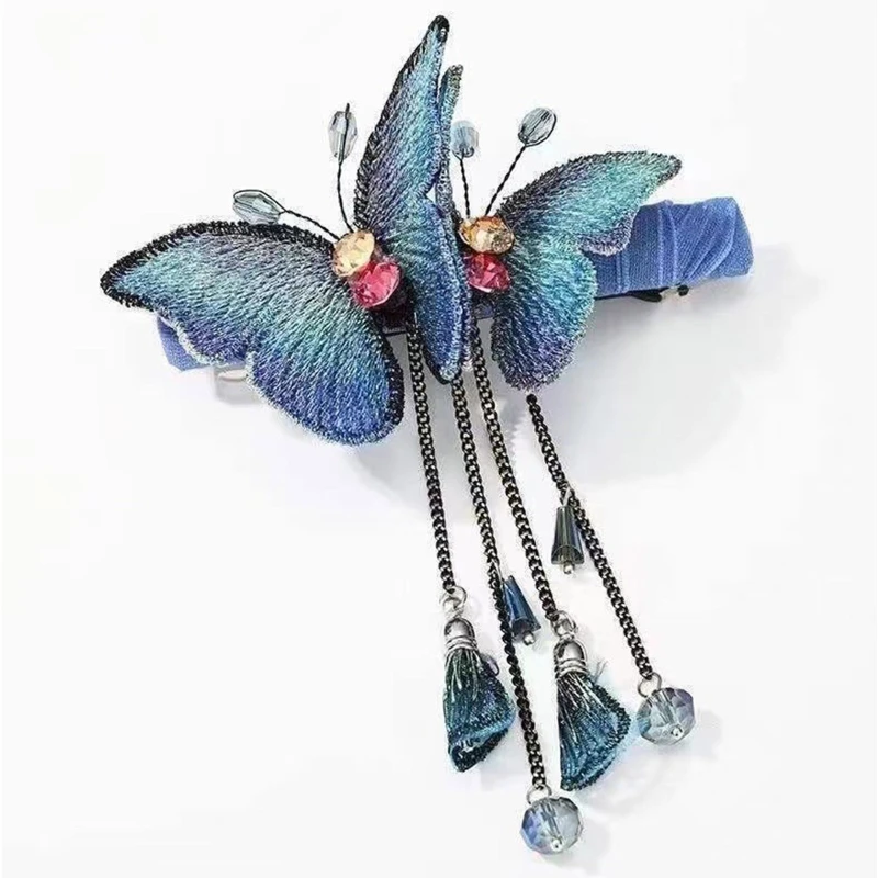 

Beautiful Blue Tassel Butterfly Spring Clip Hairpin Hair Clips Hair Barrette Ponytail Hair Clip for Friend Birthday