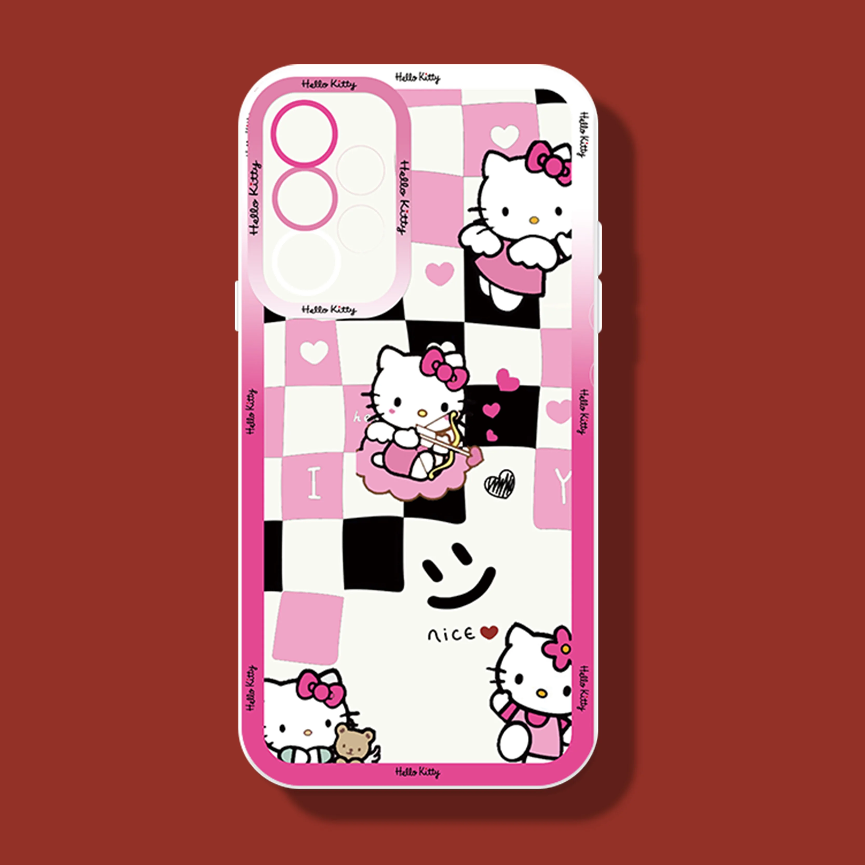 

Checkered Cute Hello Kitty For Samsung Galaxy A03 A04E A23 A22 A21S A20S A10S A03S A02 4G 5G Angel Eyes Phone Case
