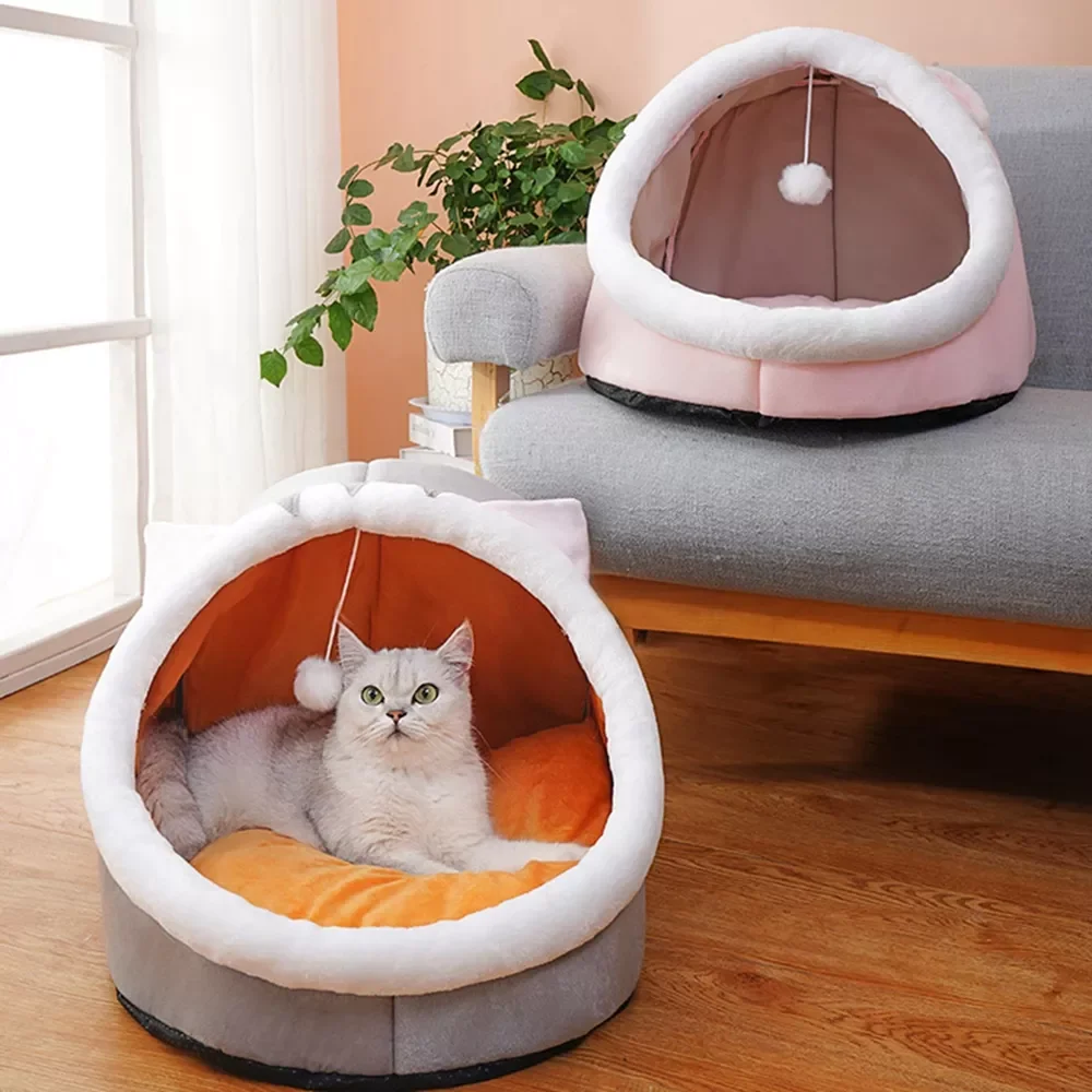 

NEW2023 Cozy Kitten Lounger Cushion House Cute Bed Warm Pet Basket Tent Very Soft Small Dog Mat Bag For Washable Cave Cats Bed