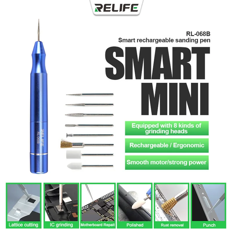 

RELIFE RL068B Wireless intelligent Rechargeable Sanding Pen for Lattice Cutting IC Grinding Motherboard Polished Repair Tools