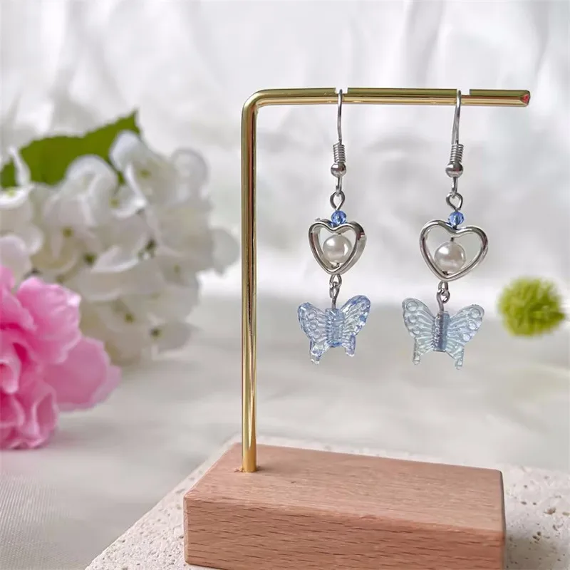 

Fairycore Blue Butterfly Drop Dangle Earrings , cottagecore earrings gift, elegant hoop earrings, pearl earrings, gift for her