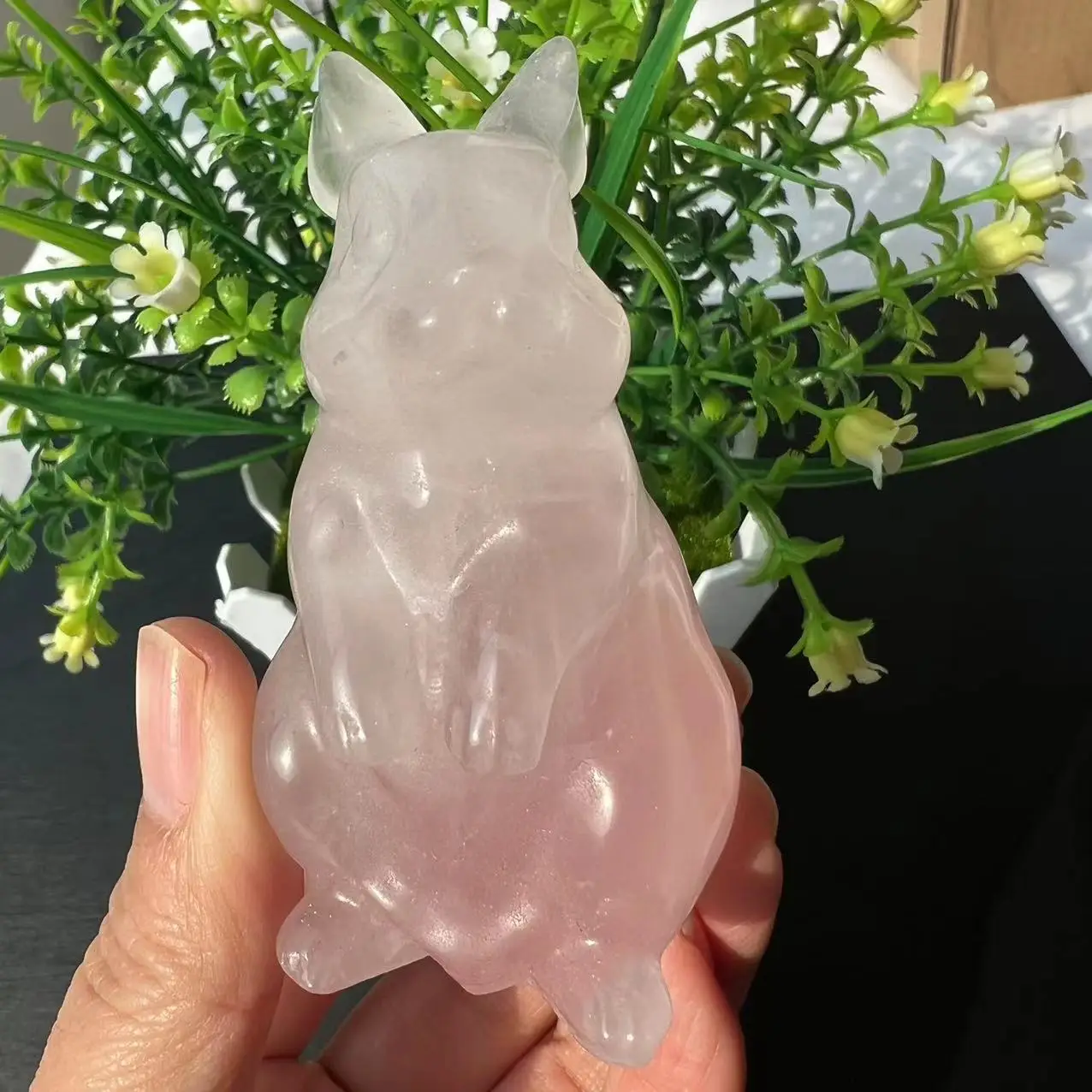 7 5 см натуральный кристалл животное ручная резная Роза кролик лечение