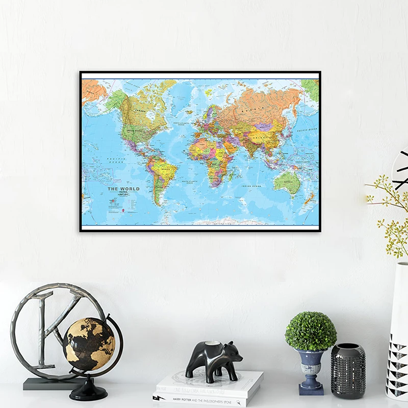 

70*50cm World Political Map Unframed Canvas Painting Wall Art Poster and Prints Living Room Home Decor School Supplies