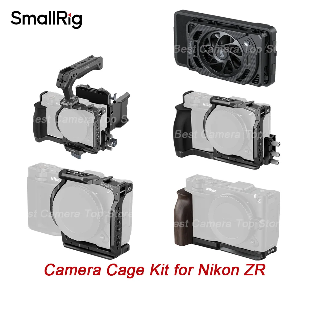 Фото Комплект кейджей SmallRig 5904/5905/5906/6113 HawkLock для Nikon ZR: полноразмерный кейдж, полукейдж, V-Mount Power Cage, деревянная L-образная рукоятка №1