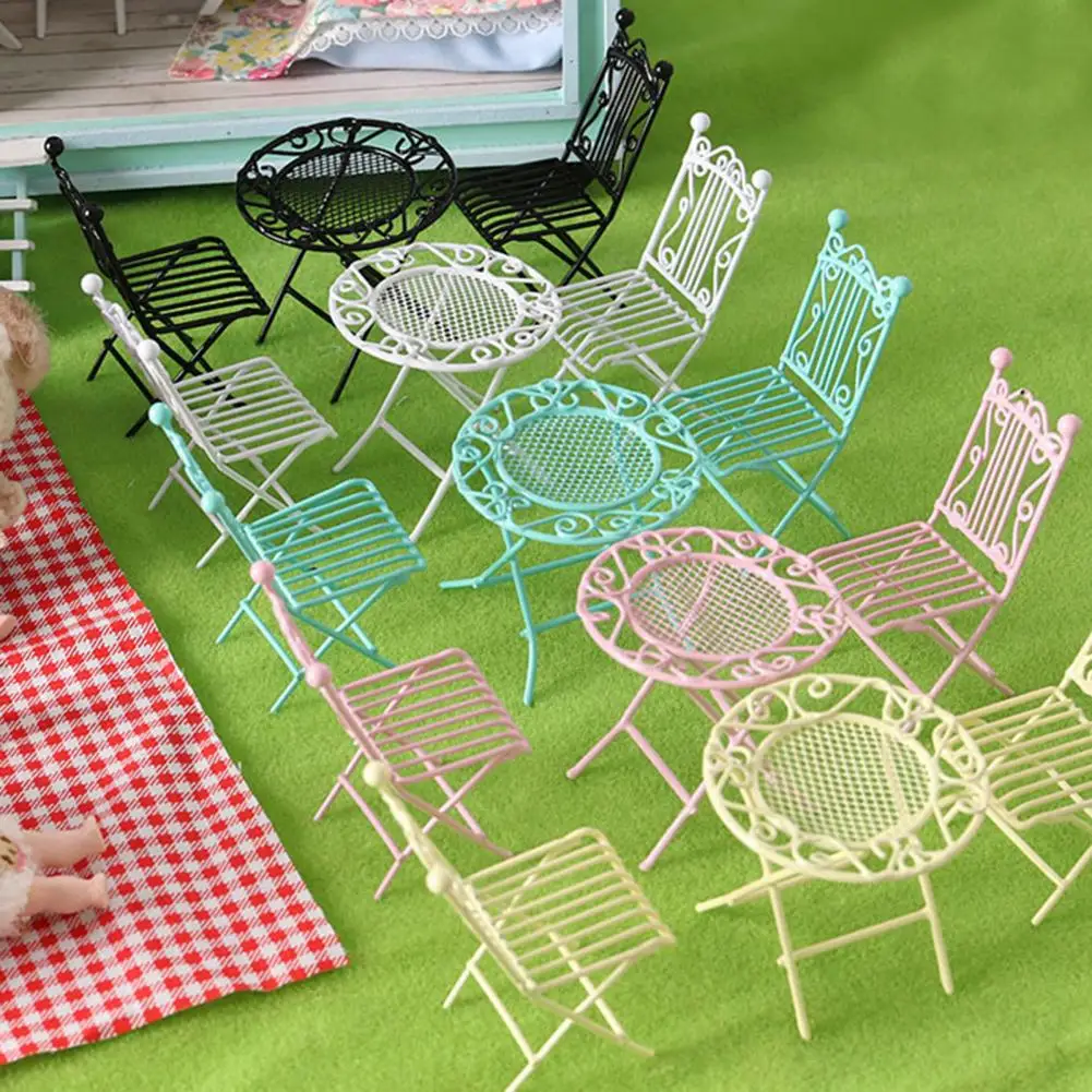 

1 Set Mini Chair Furniture Simple Small Size Solid Construction Doll House Supply Dollhouse Chair Dollhouse Table Chair