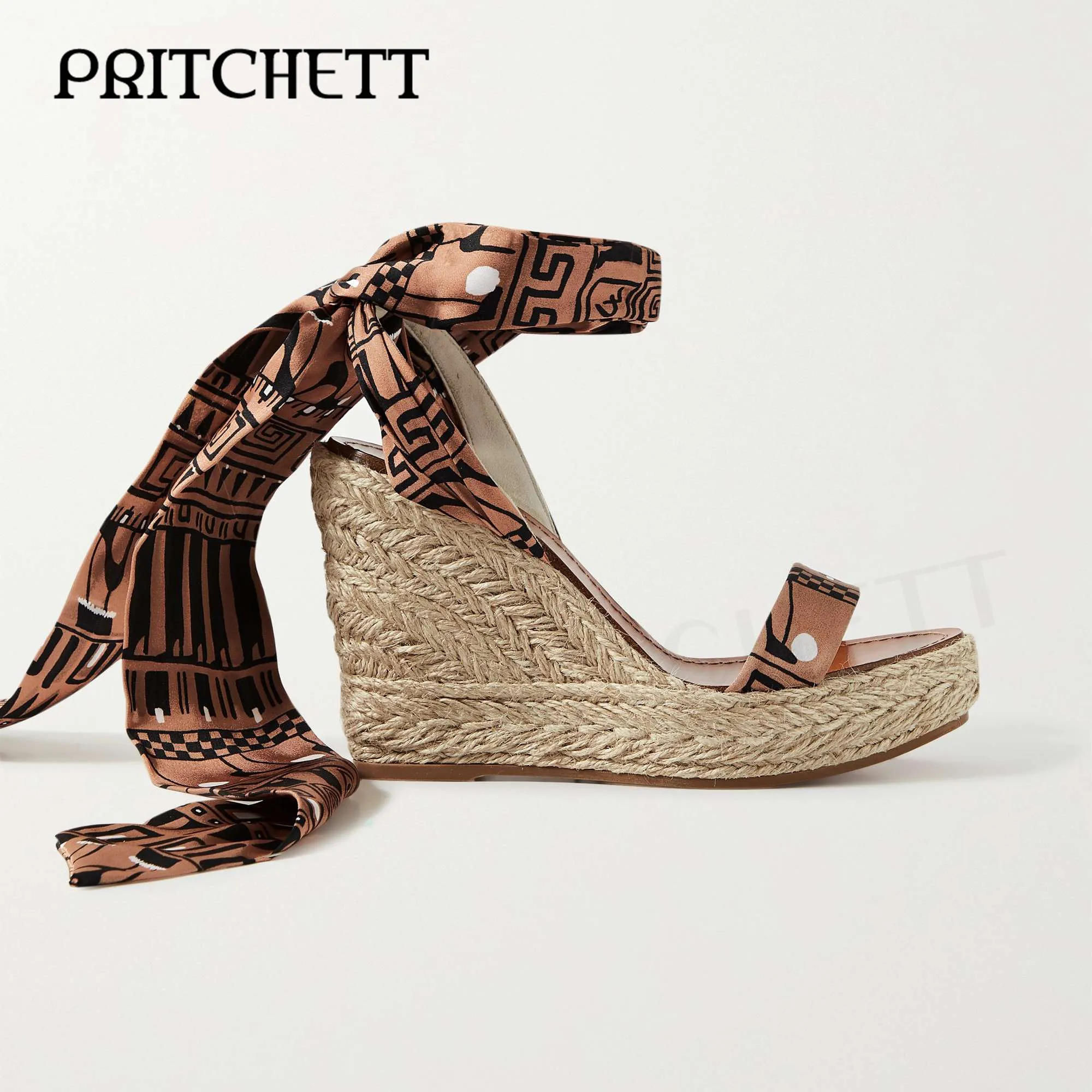 White Cotton Canvas Espadrille Wedge Sandals Round Toe Wedge High Heel Sandals Temperament Comfortable Ankle Strap Women's Shoes