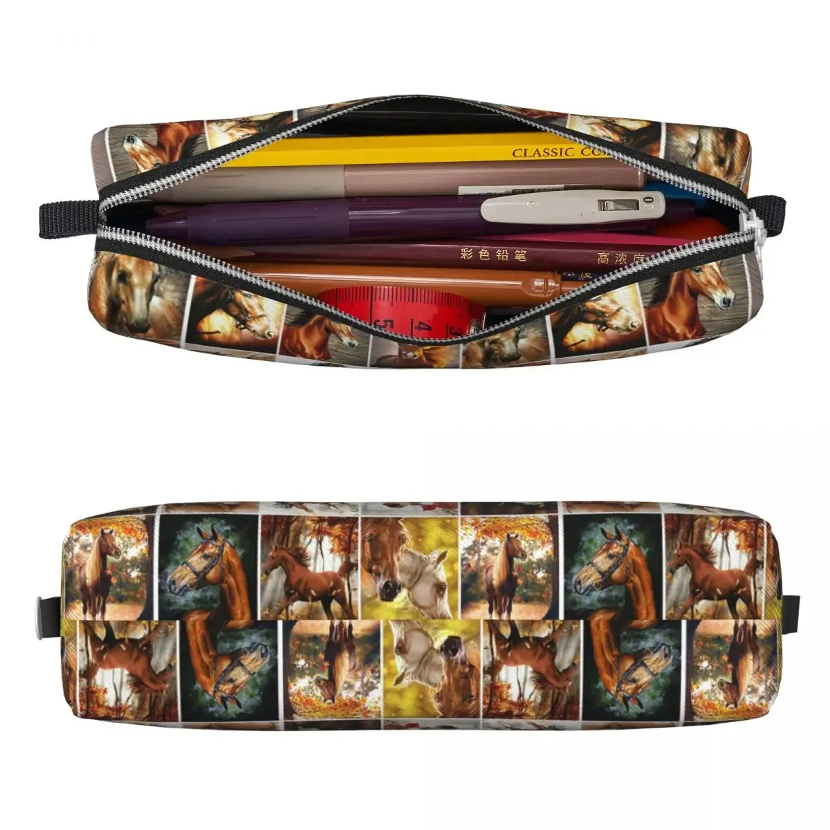 Пенал с рисунком лошади вместительный чехол для карандашей и ручек цыплящими
