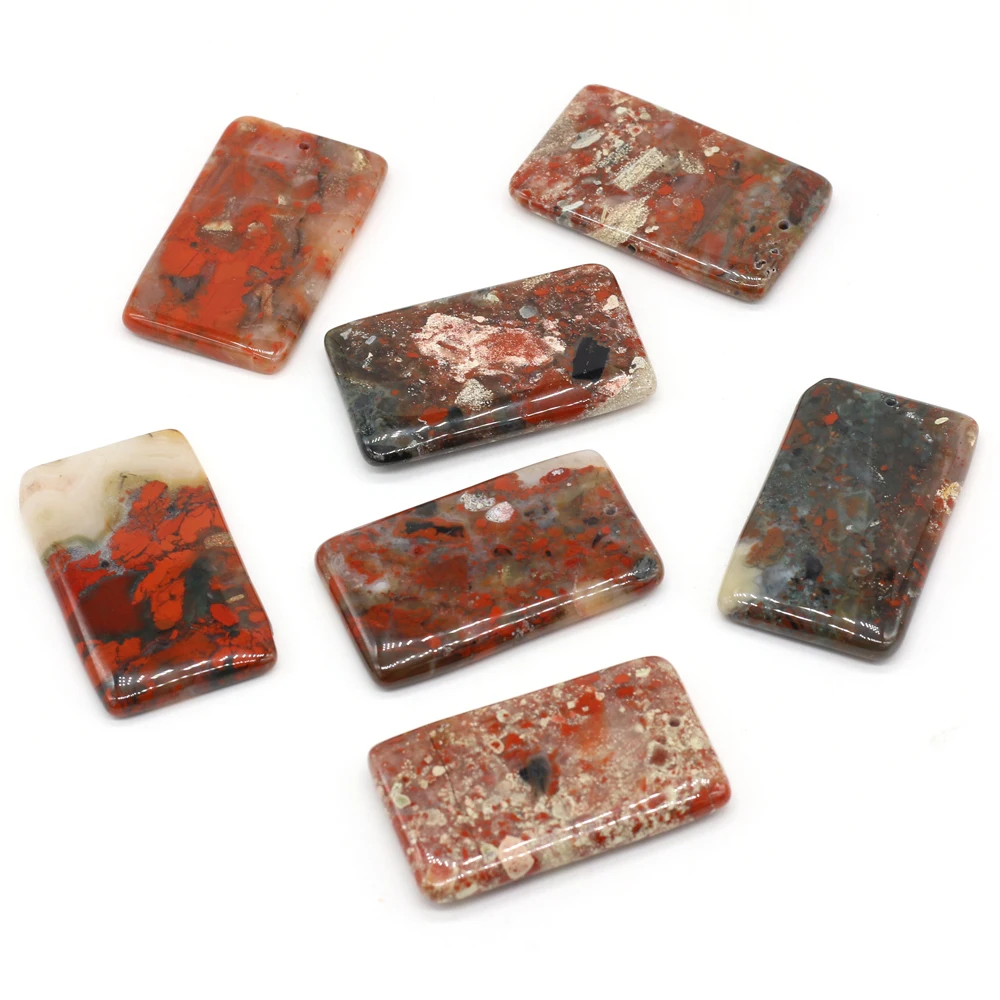 Natural Pendant Semi-Precious Stone Reiki African Blood Rectangle Hole Bead Charm for Jewelry Making Diy Necklace Accessories |