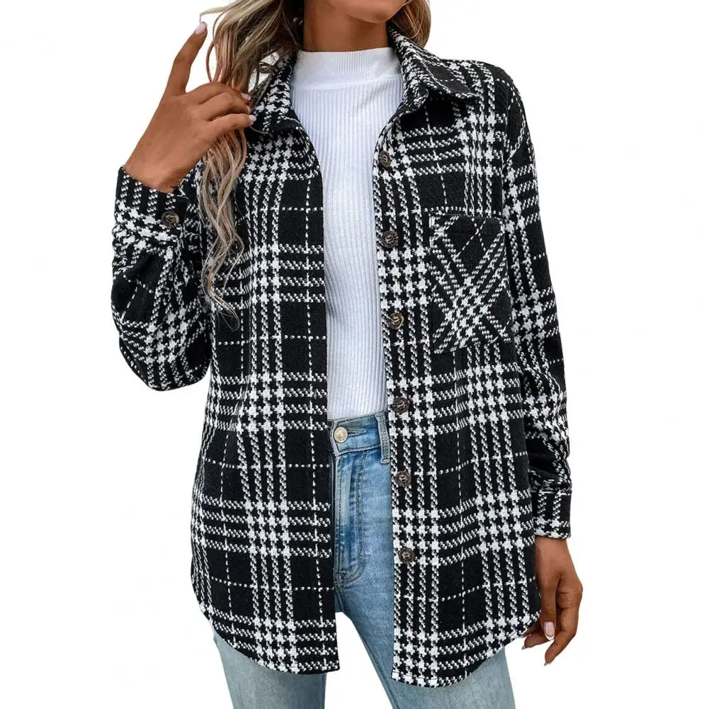 

Женский винтажный однобортный кардиган средней длины, свободный жакет в клетку с длинным рукавом и отложным воротником, теплая Осенняя руб...